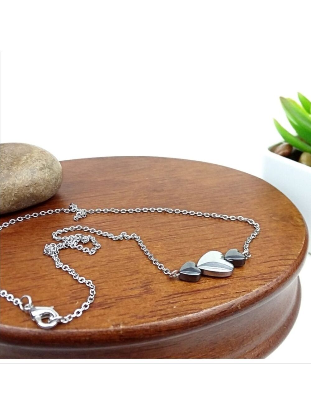 NWT Hematite Heart Charm Silver Boho Necklace!